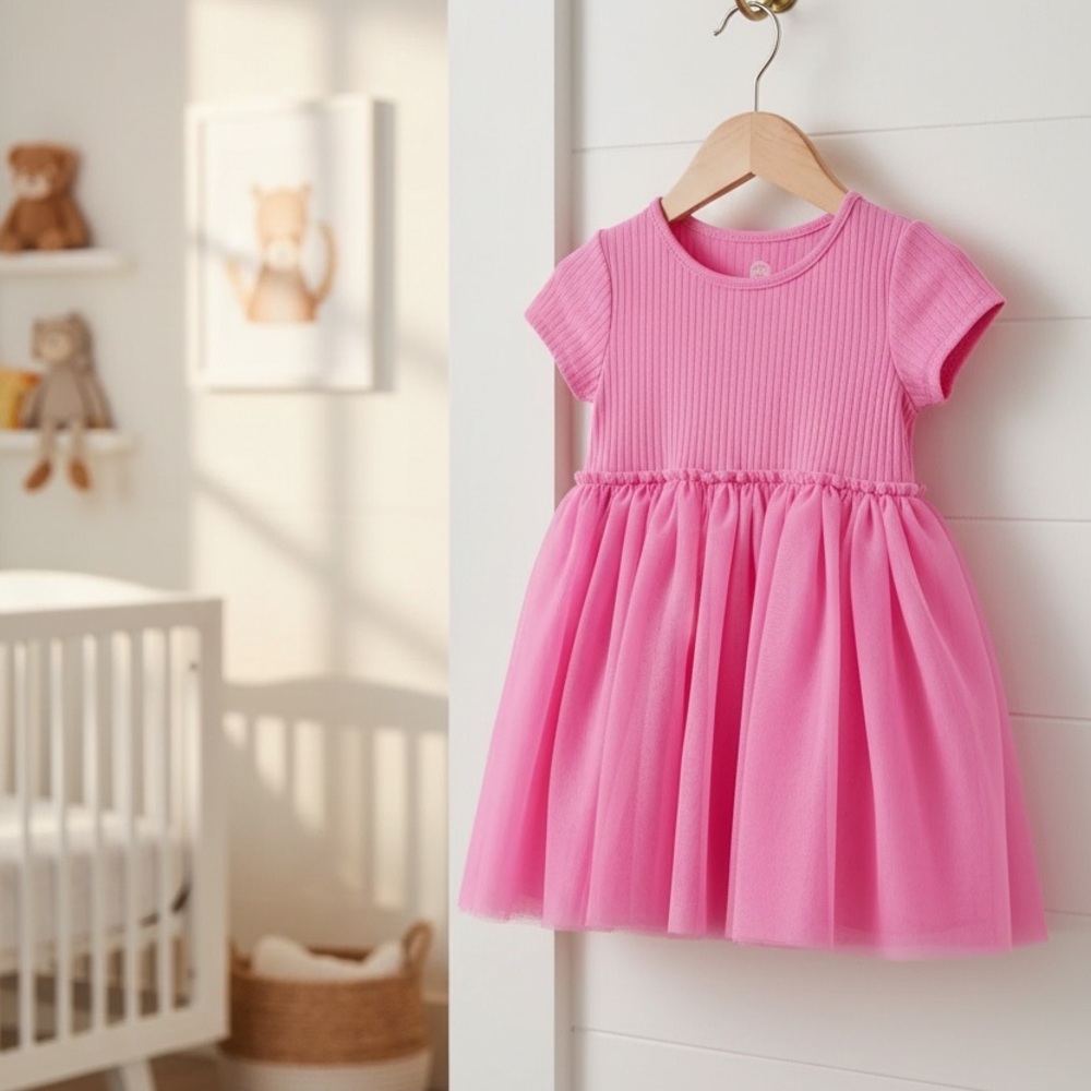 Wonder Nation Tulle Tutu Tropical Pink Ruffle Dress, toddler girl size 3T